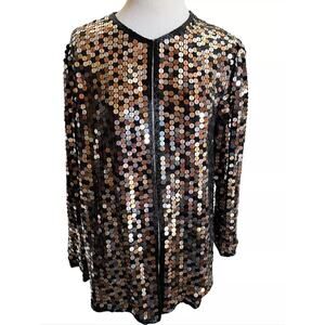 Vintage Oleg Cassini Sequin Jacket Womens S Small Silk Gold Silver Beaded EUC